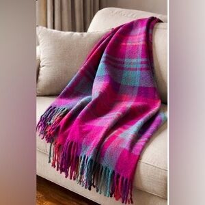 CB2 Pink and Blue Plaid Throw Blanket